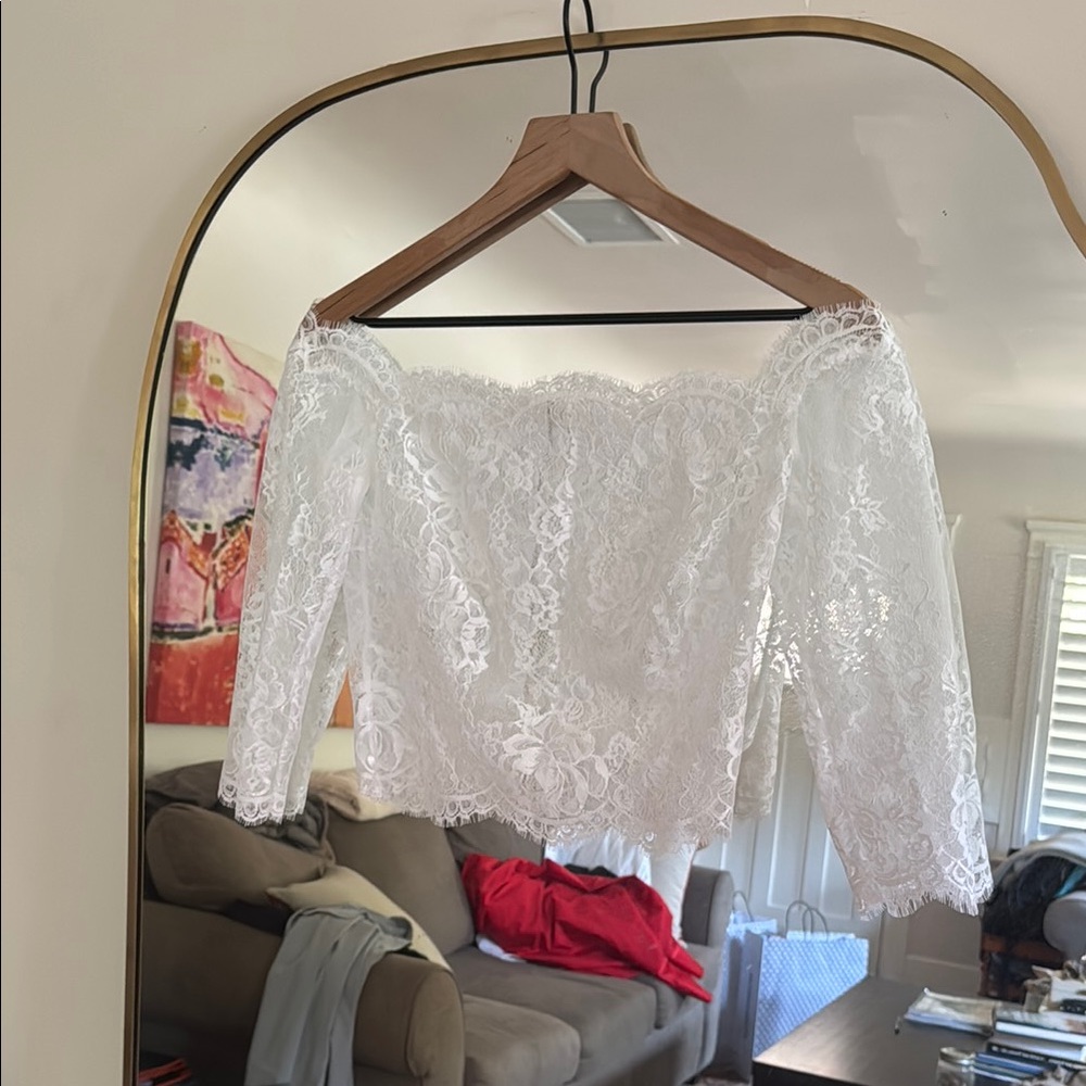 Elegant White Lace Off-Shoulder Back button up Bridal Top